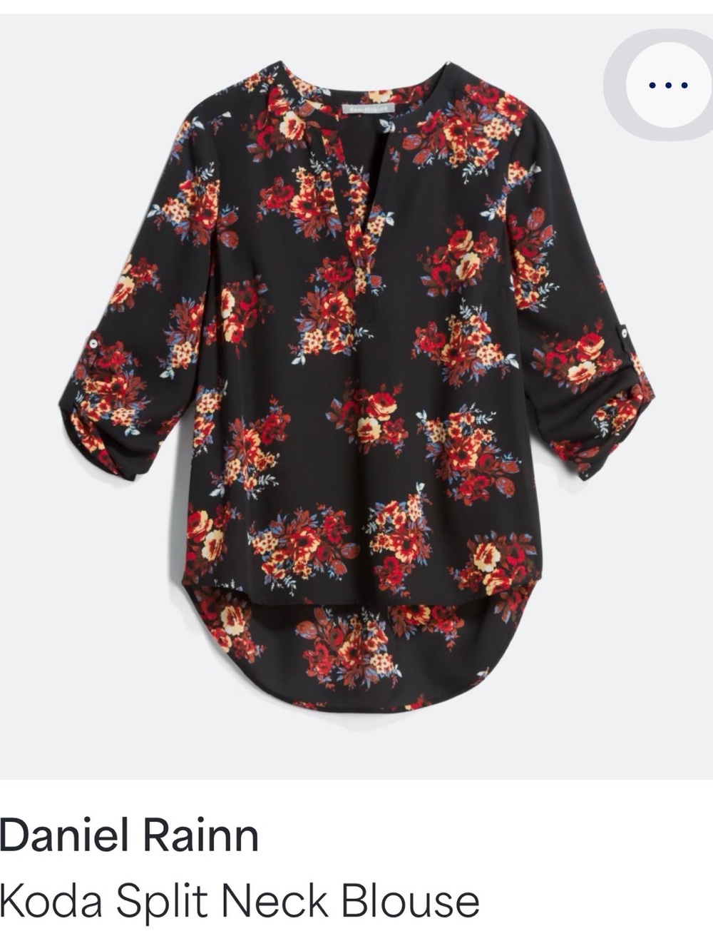 Daniel Rainn Black Floral Split-Neck Tunic Blouse